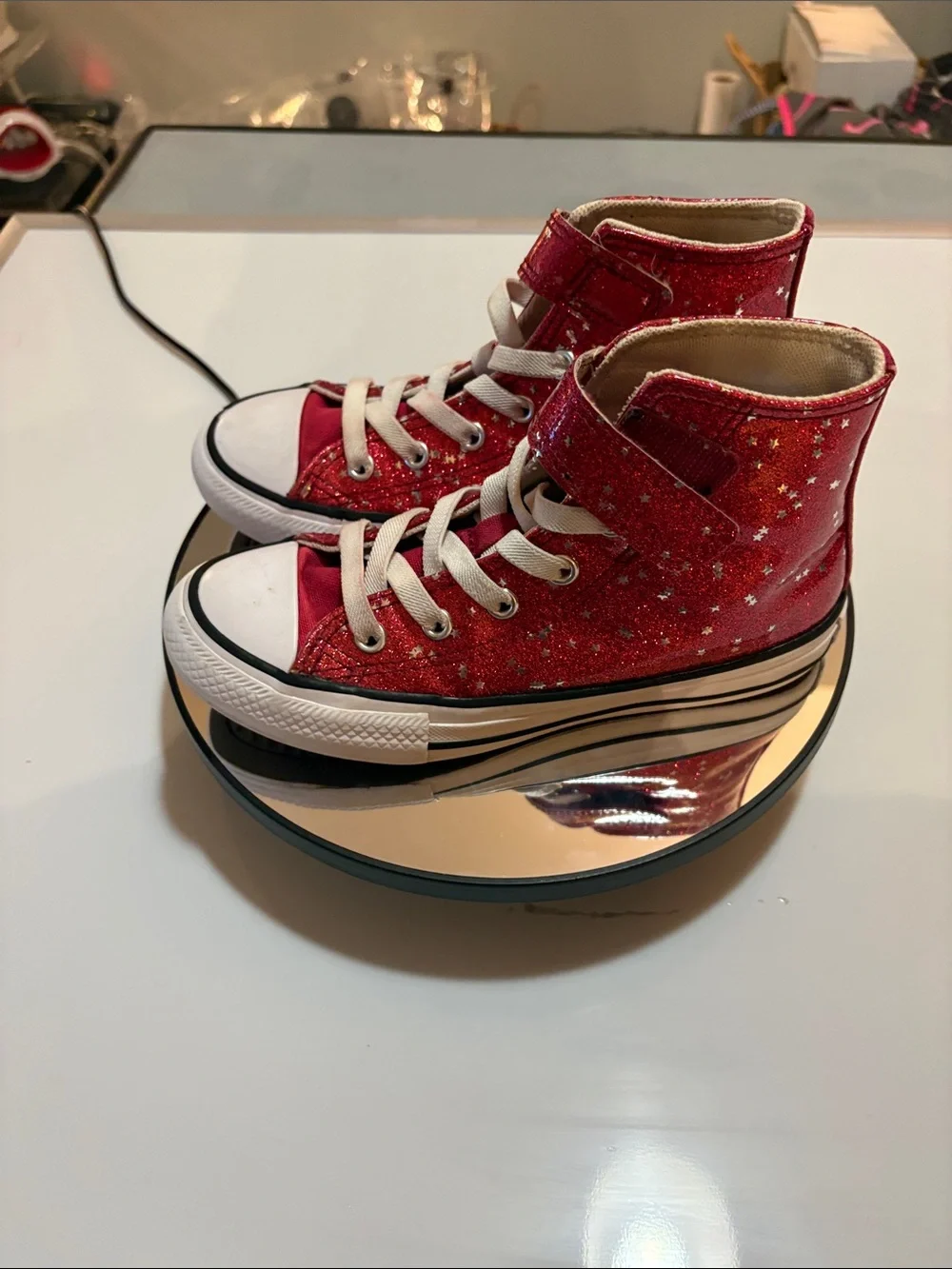 Converse Kids High-Top Glitter Sneakers - Red with White Accents